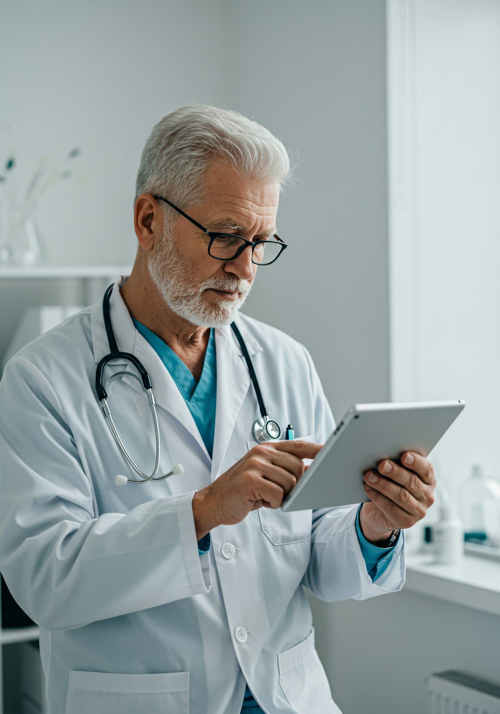 Physician reviewing data on a tablet